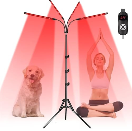 4modlr Rotlichtlampe mit Ständer, 4 Köpfe 660nm & 850nm Infrarotlampe mit 240 LEDs und 38-152cm höhenverstellbar für Heim und Büro