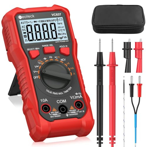 Neoteck Multimetro Digital 6000 Conteos Polímetro Digital TRMS Auto Rango NCV Tester Electricista para CA/CC Corriente Tensión Resistencia Capacitancia FrecuenciaTemperatura-Rojo