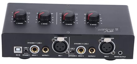 Qqmora Preamplificatore Microfonico Dinamico Amplificatore a Doppio Canale Alimentazione Phantom 48V per Performance Dal Vivo con Chitarra con Microfono
