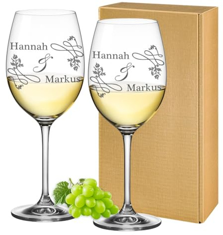 polar-effekt 2 Leonardo Weißweingläser Personalisiert mit Gravur Wunschnamen und Datum - Rotwein-Glas Geschenkidee für Paare, Verlobung, Jahrestag Valentinstag - Hochzeitsornament