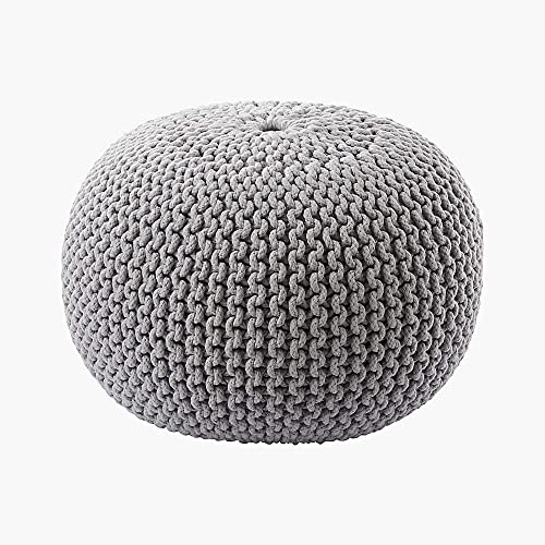 FRELISH DECOR Round Pouf Ottoman (20 Diameter x 14 Height) Light Grey