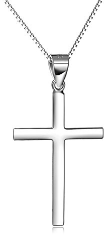 YAFEINI Collana in argento sterling con croce cristiana semplice, ad alta lucentezza, placcatura color oro bianco, gioielli per ragazze e ragazzi, 46 cm, Argento sterling, senza pietra