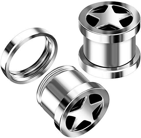 KJM FASHION 2 Stk Chirurgenstahl Schraube 12 mm 1/2 Inch Fleischtunnel Stern vorne Tunnel Ear Plug Ohren Stecker Dehnstab Ringe Eyelet Piercing Schmuck 5444