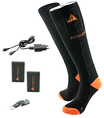 Alpenheat uppvärmda strumpor, modell AJ27-RC-S, storlek 36–38, unisex eldsock-set svart/grön ull, med fjärrkontroll