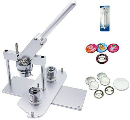 ChiButtons Button Maker Kit 25 mm Abzeichen Pressmaschine - B400 + 25 mm runde Stanzformen + 500 Set Knopfkomponenten + verstellbarer Kreisschneider (Silber)