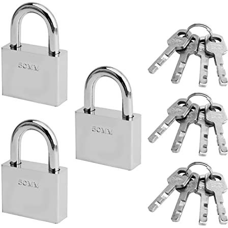 MroMax Vorhängeschloss mit Schlüssel, 5 cm breit, Eisen, verschiedene kurze Balken, Vorhängeschloss für Turnhalle oder Schulspinde, Schublade und Aktenschrank, 3 Stück