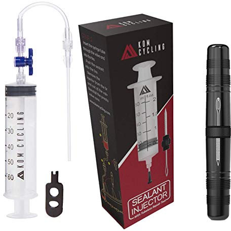 KOM Cycling Tubeless Sealant Injector Syringe and Presta Valve Core Removal Tool by Designed for Stans No Tubes sealant and other sealants … (Injector + Tubeless Repair Tool)