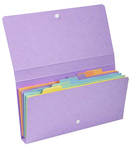 Exacompta - Réf. 58660E - 1 pochette trieur Aquarel en carte multicolore pastel 6 compartiments - fermeture par élastiques - format 26x13 cm pour documents format 24x11 cm - couleurs aléatoires