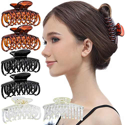 RC Roche Lot de 6 pinces à cheveux à double griffe pour femme Marron clair moyen et noir