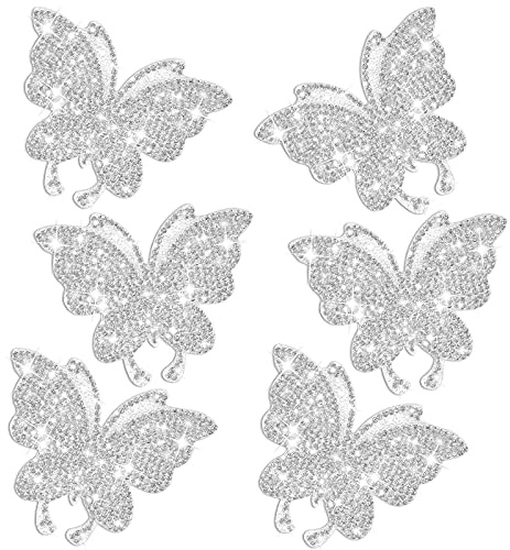 Frienda 6 Stück Glitzer Schmetterling Aufkleber für Auto Schmetterling Strass Aufkleber Kristall Auto Sticker Bling Strasssteine Sticker Selbstklebend DIY Dekoration Handwerk Hochzeit (Weiß)