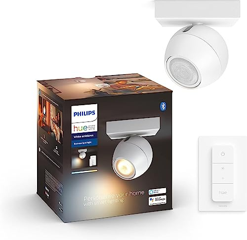 Philips Hue White Ambiance Buckram Spot 1 flg. weiß 250lm inkl. Dimmschalter, dimmbar, alle Weißschattierungen, steuerbar via App, kompatibel mit Amazon Alexa (Echo, Echo Dot)