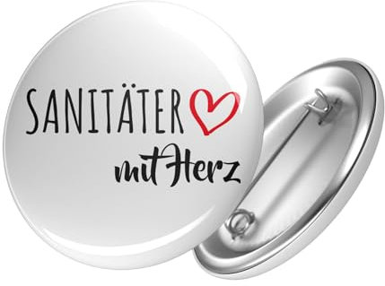 Huuraa Button Sanitäter mit Herz Ansteckbutton 25mm mit Motiv für die tollsten Menschen Geschenk Idee für Freunde und Familie
