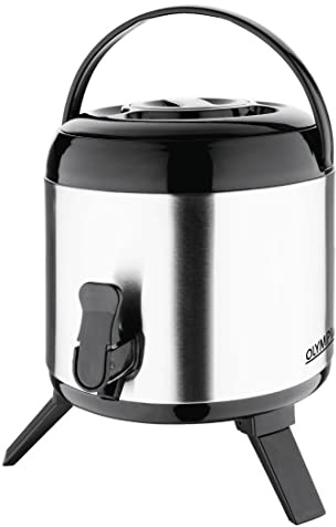Olympia Stainless Steel Double Wall Beverage Dispenser, 6Ltr Silver | Foldable feet ensure stable positioning, while a 90mm tap allows easy pouring. Large carry handle simplifies transport.