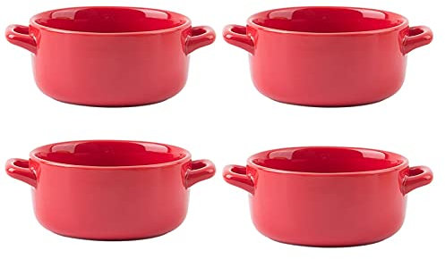 Große Salatschüsseln Suppenschüssel Set aus 4 Keramik-Suppenschalen mit Griffen, Keramik-Servierschalen-Set for Suppen, Körner und Eintöpfe, Frühstücksschalen Schüsseln für die Küche Servierschüssel f