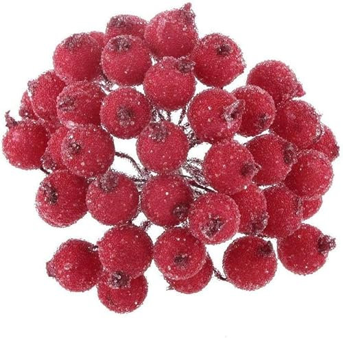 Aeromdale Mini decorazione natalizia glassata di frutta agrifoglio fiore artificiale rosso 13 cm - 200 pezzi