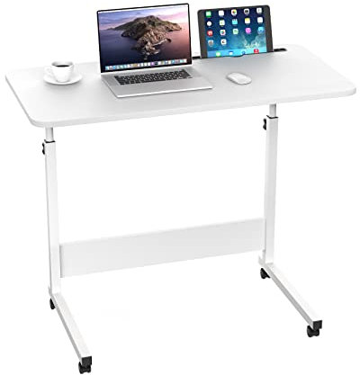 Lvhcmfohm Laptoptisch Höhenverstellbar, Beistelltisch mit Rollen und Kartenschlitzen, Laptop Schreibtisch Computertisch für Sofa, Bett, Couch, Büro (Weiß, 80x40cm)