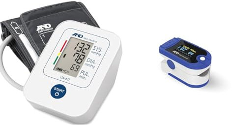 A&D Medical Tensiomètre, Tensiomètre Bras Électronique avec Détection D'arythmie + A&D Medical UP-200 - Moniteur d'oxygène sanguin approuvé pour adultes et enfants - Oxymètre de pouls médical certifié