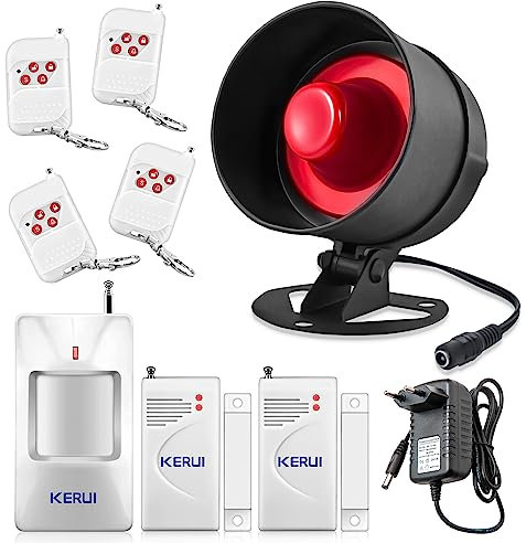 Allarme casa Senza fili, Allarme Casa 9-Pezzi Sistemi di Allarme per con Sirena di Allarme con 115 dB Allarme per Porte Rilevatore di Movimento Telecomandi Campanello Senza Fili per Garage Ufficio