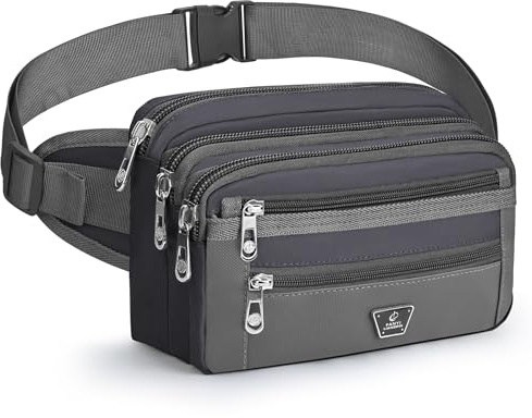 Xoolkly Bauchtasche für Herren Damen Bauchtasche Gürteltasche Herren mit 7 Reißverschlusstaschen Hüfttasche für Sport Fitnesss Laufen Joggen Radfahren Reisen Camping, Grau