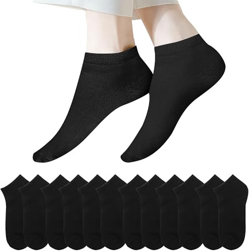 Lakpoau 12 Pares Calcetines Tobilleros Hombre Mujer de Algodón Transpirables Suaves Cortos para Trabajo, Deporte, Running, Verano, Negro 43-46