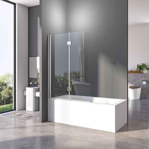 Duschwand für Badewanne faltbar 2-teilig 100 x 140 cm Badewannenaufsatz Duschtrennwand 6mm ESG Glas Nano Beschichtung Duschtrennwand
