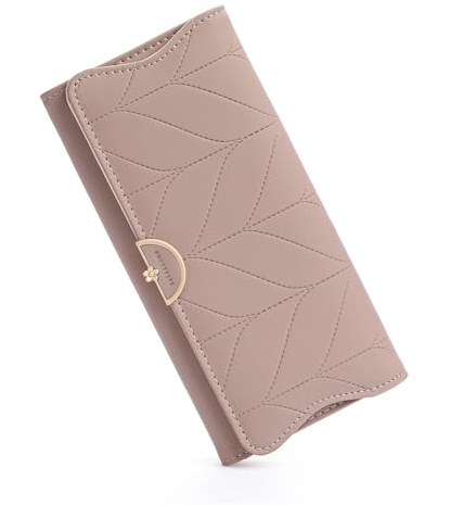 RNIEGA Leather Wallet for Women Trifold Womens' RFID Blocking Wallet Card Holder Purse Clutch with Zipper Coin Pocket,Soybean Sand