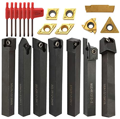 BomDog Drehmeißel, Drehmeißel, Drehwerkzeuge, 7 Stück, 12 Mm Schaft, Drehmeißelhalter, Bohrstange Mit Hartmetalleinsätzen Und Schraubenschlüssel