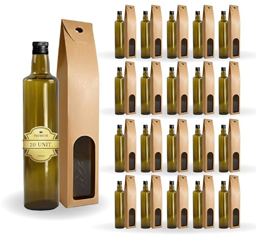 Espirito Rebelde - 20 botellas de vidrio oscuro 500 ml con tapón de rosca negro + 20 latas, aceite de oliva, vinagre, alcohol, salsas - aceitera