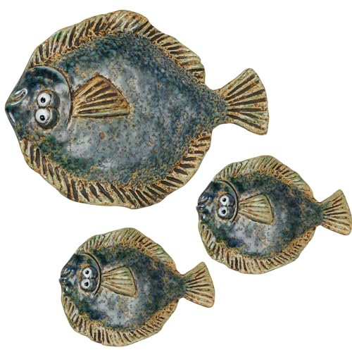 Storm's Gartenzaubereien Maritime Deko Keramik Fische 3er Set - Lustige Gartenfigur - Tischdeko - Robuste Keramikfigur für Außen und Innen, Geschenk für Angler