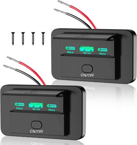 3 Ports 12V RV USB Outlet 90W, Dual PD3.0 Type-C Quick Charge 72W & USB QC3.0 18W Panel Wall Mount, Automotive Car USB Socket Charger Adapter for RV Marine Boat Bus ATV Motorcycle Truck (Green)