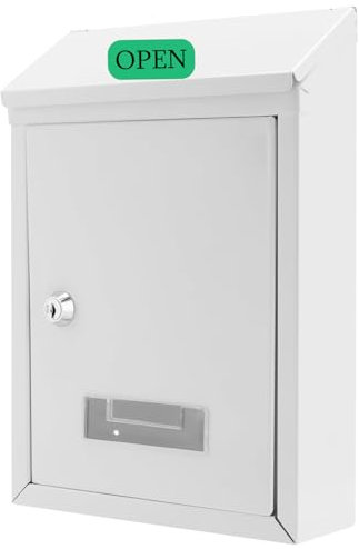 UNGFEI 30 x 21.7 x 7cm White Wall Mounted Mailbox With Keys, Iron Metal Post Box Letter Box for Outdoor