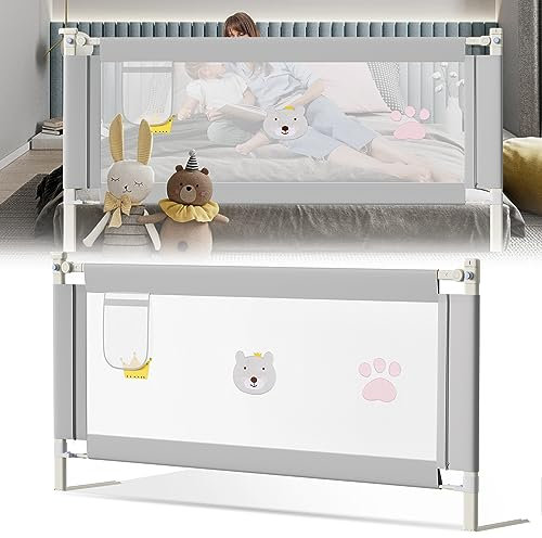 Fogmiea Bettgitter Rausfallschutz 2X 200cm+1X 180cm, Kinderbettgitter Höhenverstellbar 64-96cm, Bettschutzgitter für Kleinkinder, Babybettgitter mit Luftiges Netz -Grau