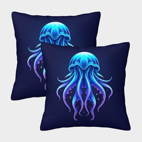 Glowing Oktopus Kissen Bezug 2er Set Kissenbezüge Wohnzimmer Kissenhülle Sofakissen Polyester Polster Textil Für Sofa Bett Garten Balkon Kinderzimmer Deko Kissen 45x45cm