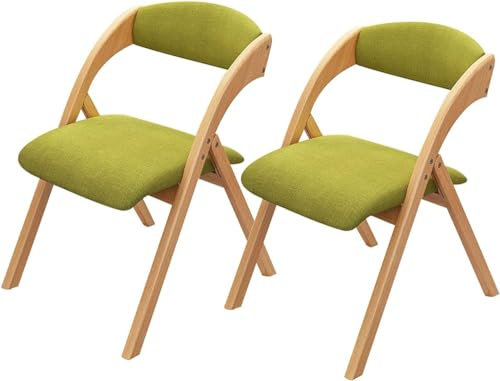 RCJCQSR Holz-Klappstuhl mit Rückenlehne, tragbarer, faltbarer Holzstuhl mit gepolsterten Sitzen, bequemer Esszimmerstuhl, Heimbüro, Schreibtischstuhl, Arbeitsstuhl (Größe: 2er-Pack, Farbe: Grün)