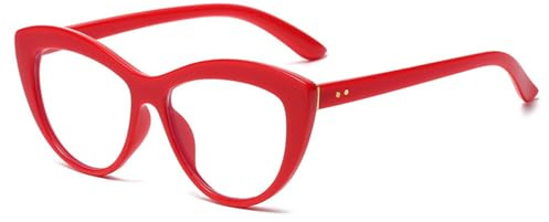 JRLLFD Brillengestelle für Frauen Cat Eye Brillengestell Rot Weiß Klare Brillen Blockierende Brille
