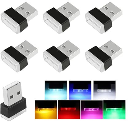 CGEAMDY 7 Stück Mini 7 Farben Sound Control LED Modellierung Innenbeleuchtung, USB Monochrome LED Auto Innenraumbeleuchtung, Auto-Innenraum-Atmosphäre Lampe Für Autos, USB-Stecker Dekoration