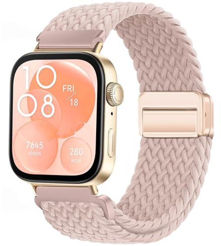 VELULYX Nylonflätat armband Kompatibel med Huawei Fit 3/4/4 Pro, Elastiskt magnetiskt spänneband för Huawei Fit 3/4/4 Pro Herren Damen