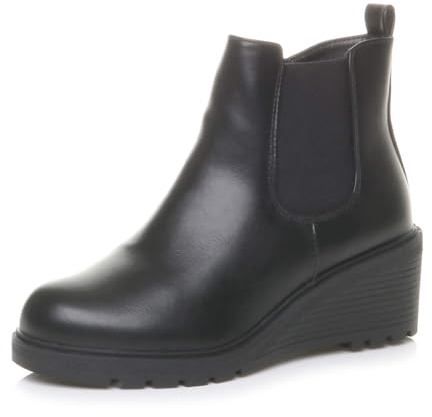 AJVANI Womens ladies mid wedge heel smart casual stretchy chelsea ankle boots size 6 39