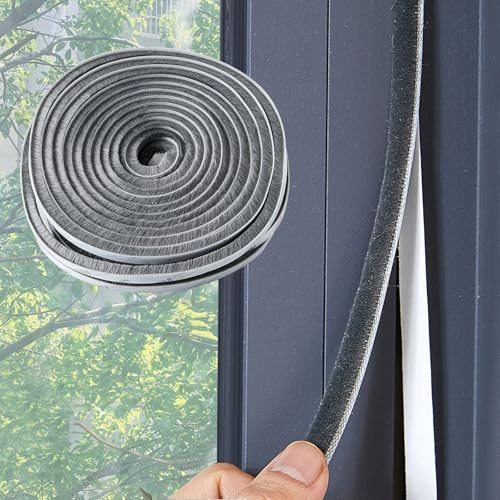 QIEOTE 33 Ft Gray Self-Adhesive Soundproofing Weather Stripping for Doors and Windows Weather Stripping Brush for Sliding Windows/Doors Frame Sid 0.35 Wide x 0.2 Thick(5mm)