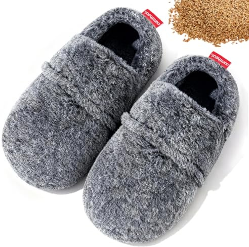 comfheat Beheizte Hausschuhe für Damen und Herren, Wärme-Hausschuhe für Wärme-Kältetherapie, mikrowellenbeheizte Fußwärmer, Socken, Plüschstoff, abnehmbar, waschbar