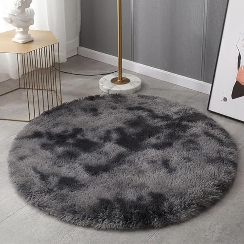 HARESLE Teppich Schlafzimmer,Waschbar Teppich Rosa Flauschig,Hochflor Teppiche Wohnzimmer, Quadratisch Teppiche Weich,Kleiner Tepich Bettvorleger,Flauschiger Tepich für Büro (Dunkelgrau,120cm/47 Zoll)