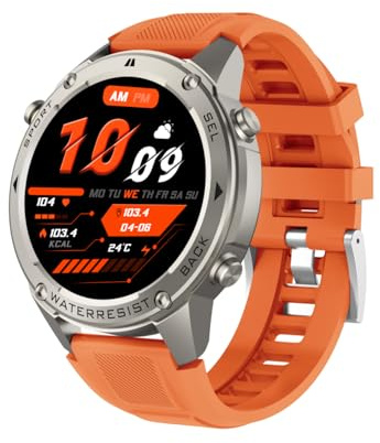 AIEK Smart Watch con GPS, Orologio da nuoto, Rispondere/fare una chiamata, Impermeabile 5ATM robusto Fitness Tracker Frequenza cardiaca 1,43” schermo AMOLED(Arancione)