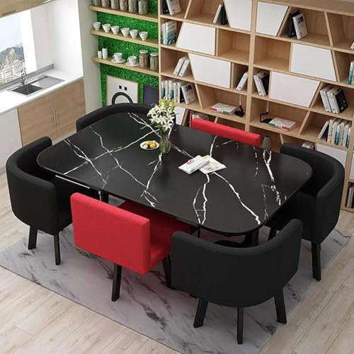 Modernes quadratisches Esstisch-Set mit 6 Stühlen, Küchentisch und Stühlen, Set für Wohnzimmer und Esszimmer, multifunktionaler Konferenztisch, H150 cm