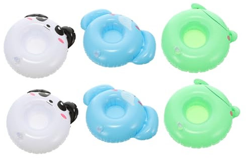 SOLUSTRE 6stücke Aufblasbare Tier-Cup-Trays Kreative Schwimmende Getränkeuntersetzer Für Pool Und Strandpartys Leicht Und Tragbar Mit Lustigen Tierdesigns Panda Frosch