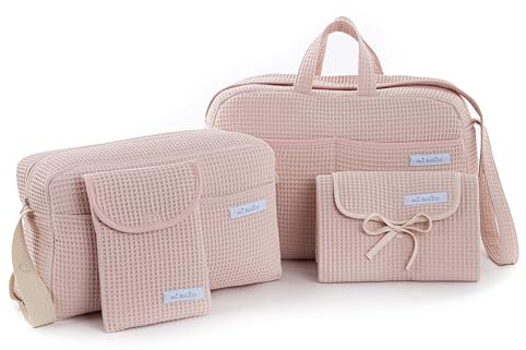 mi bollito - Pack essentiel pour mamans, papas et bébés : sac de maternité, sac de promenade, matelas à langer portable et organisateur de couches et lingettes. Fabriqué en Espagne., rose pastel