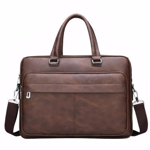 Bolso de mano Business para hombre de piel sintética – Maletín para ordenador portátil – Maletín para toalla de negocios profesional con correa para el hombro, marrón, Medium