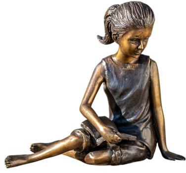 Generisch Bronze-Skulptur Mädchen mit einem Buch | sitzend | 14x8x14cm | Kinderfigur aus Bronze | handgefertigt