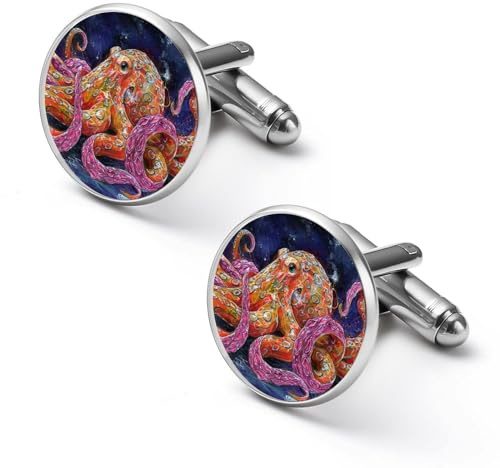 Octopus Starry Fashion Manschettknappar för män klassiska skjortor manschettknappar set för bröllop företag, 2.0cm, Metall, Ingen ädelsten