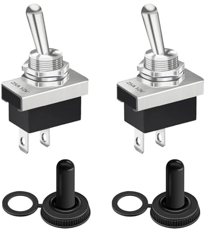 Lot de 2 interrupteurs à bascule en métal 12 V 25 A SPST 2 positions 2 broches, interrupteur à bascule momentané étanche KN3 (D) -101 avec coque en caoutchouc pour automobile, projets électriques