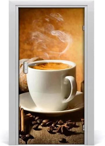 Selbstklebend Türbekleben Kaffee Türtapete 77x200 cm, TürPoster Kaffee Türbilder 3D Türaufkleber Dekoration Poster Tapete Türfolie, PVC Fototapete Wandtattoo Tür Tapeten m8295